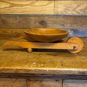 Antique Wooden Bowl on Cart